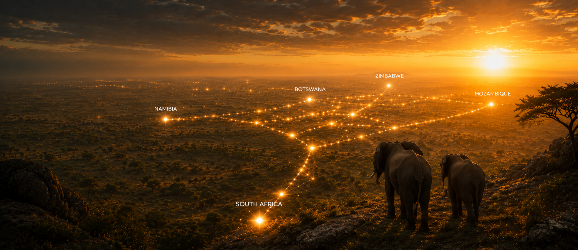 Connected African landscape at sunset